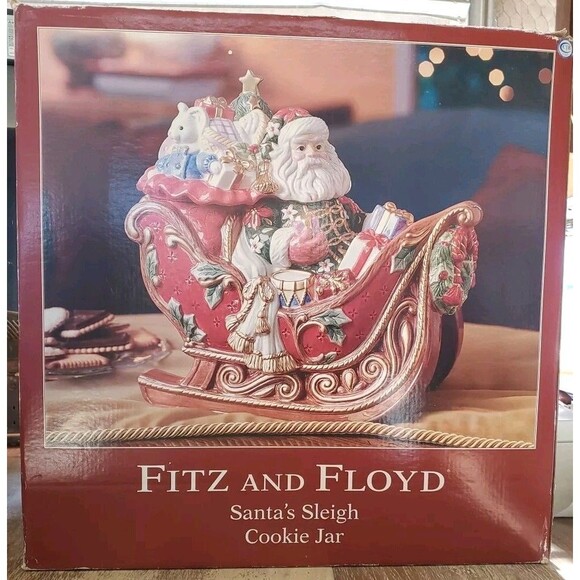 Fitz and Floyd ~ 2003 Retired Santa's Sleigh Christmas Cookie Jar In Box W/Box - Picture 9 of 10
